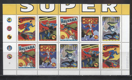 Lot 94 Canada #1583bi 45c Multicoloured 1995 Comic Book Superheroes, A VFNH Unfolded Booklet Pane of 10 With Full Margins Only Available From the Canada Post Annual Collection