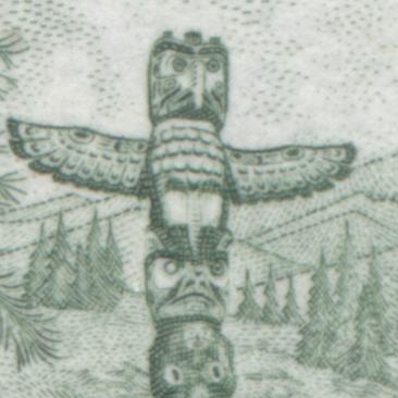 Lot #94 Canada #455pv 2c Bright Green Pacific Coast Totem Pole, 1967-1973 Centennial Issue, A VFNH Complete R1C1 Sheet of 100 From Plate 2 Showing All 11 Listed "Blinky" Flaws, LF-fl Ribbed Paper, GT-2 Tagging