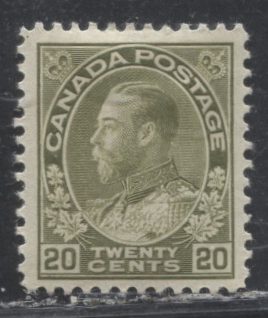 Lot 95 Canada #119 20c Gray Olive (Olive Green) King George V, 1925-1928 Admiral Issue, A VFOG Single With A Normal Frameline, Dry Printing