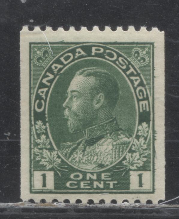 Lot 96 Canada #131 1c Green (Dark Green) King George V, 1911-1928 Admiral Coil Issue, A VFNH Coil Single With A Retouched Frameline And A Break in the Left Numeral Box At LL, Perf 12 Horizontal