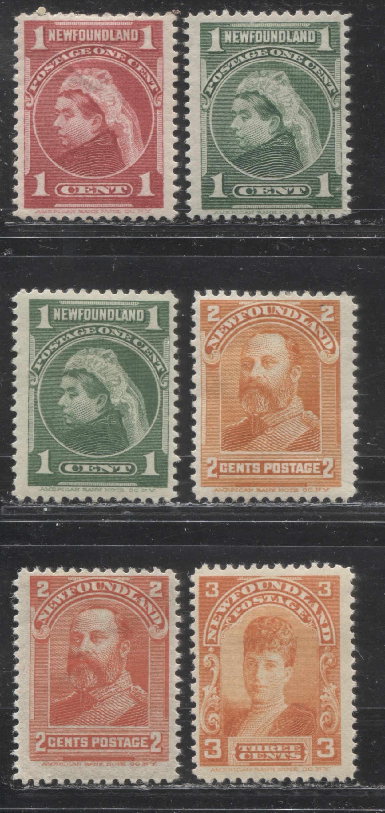 Lot 96 Newfoundland #79,80,81,82,83 1c - 3c Carmine Rose - Orange Queen Victoria, King Edward VII & Queen Alexandra, 1897-1901 Royal Family Issue, 6 Fine OG Singles