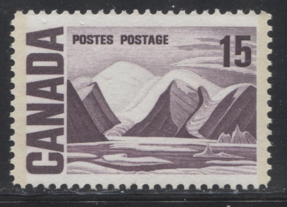 Lot 97 Canada #463pviiivar 15c Bright Reddish Violet Greenland Mountains, 1967-1973 Centennial Definitive Issue, A VFNH GT2 Tagged Single On LF-fl Horizontal Wove Paper, Deep Violet Ink Under UV And Eggshell PVA Gum