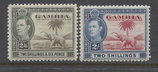 Lot 97 Gambia SG#157-158 1938-1952 Colonial Badge Definitive Issue, VFNH Examples of the 2/- and 2/6d, 1938 and Wartime Printings, SG. Cat 30 GBP = $51.60