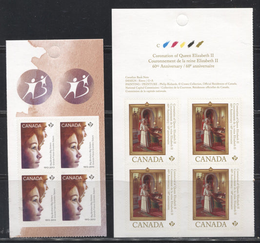 Lot 97 Canada #2644-2645 2013 60th Coronation Anniversary Issue & Big Brothers Big Sisters Issue, VFNH Booklet Panes of 4 on LF TRC Paper