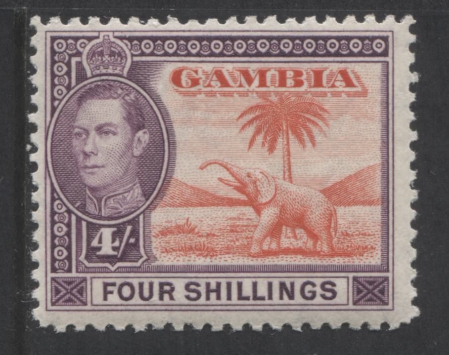 Lot 98 Gambia SG#159 1938-1952 Colonial Badge Definitive Issue, a Fine NH Example of a Wartime Printing of the 4/-, SG. Cat 38 GBP = $65.36