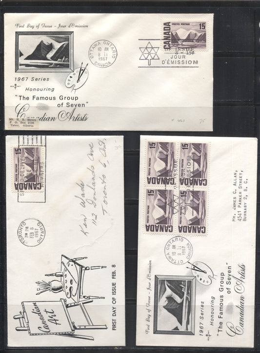 Lot 99 Canada #463 15c Dull Purple Greenland Mountains, 1967-1973 Centennial Definitive Issue, Three First Day Covers, Two RoseCraft and One Unknown Cachet