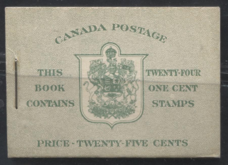 Lot 99 Canada #BK32f 1942-1949 War Issue, Complete 25¢ English Booklet, 4 Panes of 1c Green,  Vertical Wove Paper, Harris Front Cover Type IIa, Back Cover Type Cbi, 7c & 6c Airmail Rates Page