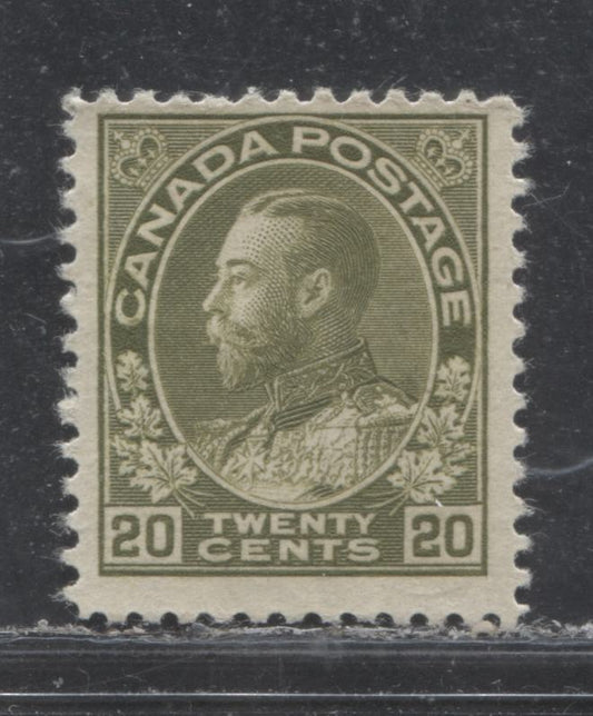 Lot 99 Canada #119 20c Deep Yellowish Olive (Olive Green) King George V, 1925-1928 Admiral Issue, A VGNH Single With A Normal Frameline, Dry Printing, on Unlisted Thin Paper