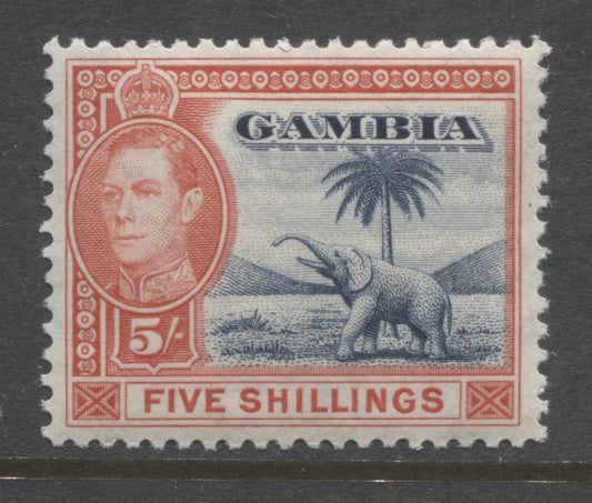 Lot 99 Gambia SG#160 1938-1952 Colonial Badge Definitive Issue, a VFNH Example of a Wartime Printing of the 5/-, SG. Cat 38 GBP = $65.36