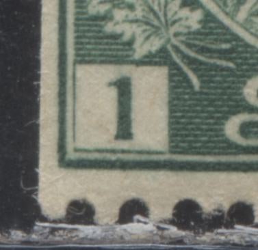 Lot 99 Canada #131ii 1c Myrtle Green (Blue Green) King George V, 1911-1928 Admiral Coil Issue, A Fine NH Gripper Coil Single, Break In Left Numeral Box at LL, Perf 12 Horizontal, Retouched Frameline