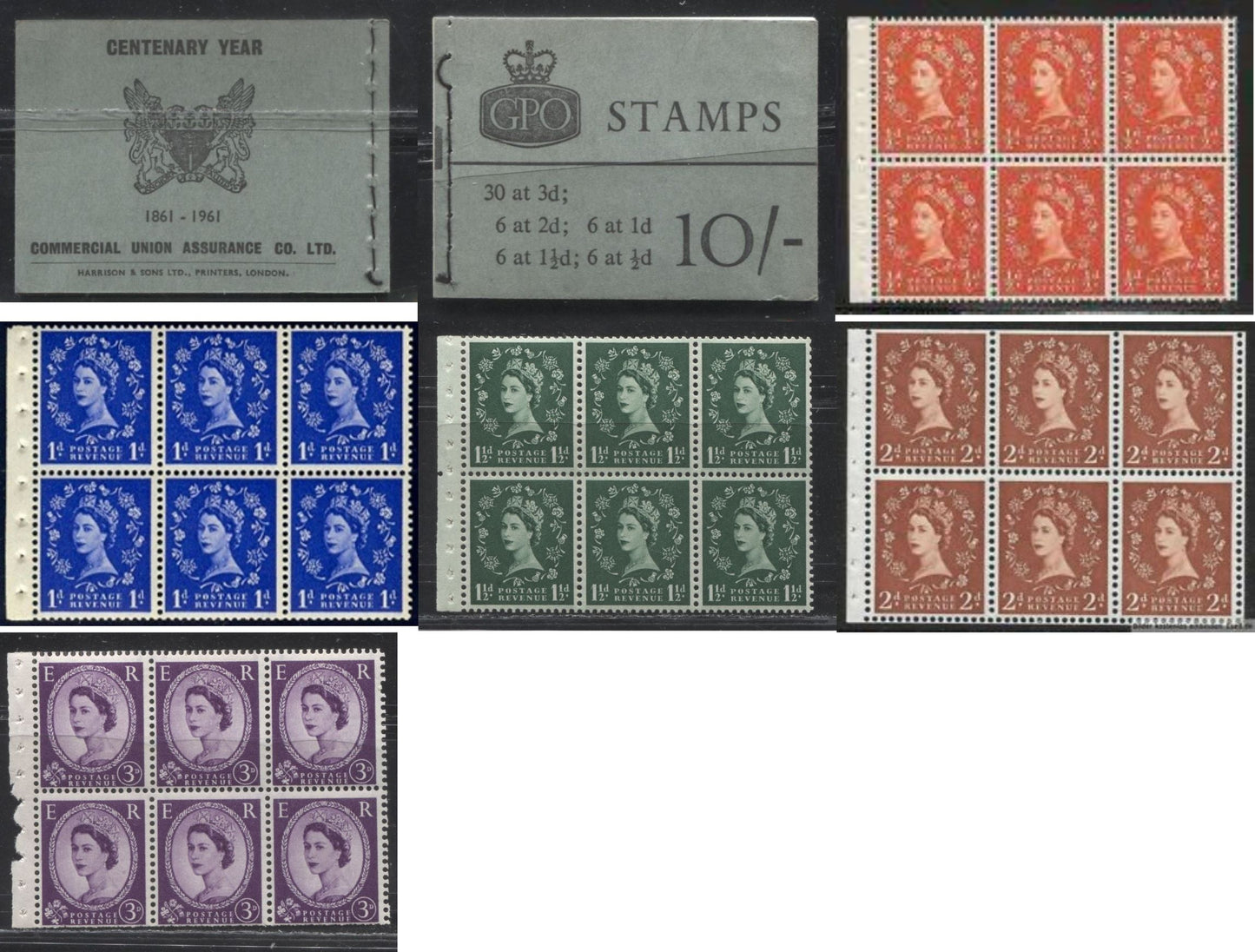 Great Britain SG#X1 10/- Greenish Grey & Black Cover 1959-1967 Wilding Issue, A Complete Counter Booklet With Mixed Upright and Inverted Multiple St. Edward's Crown Watermark, Panes of 6, Type D GPO Cypher, 1961 Version