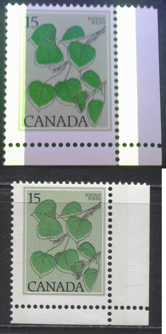 Canada #717T1 15c Multicoloured Trembling Aspen, 1977-1982 Floral & Environment Issue, a Fine Mint NH Single on DF/DF Paper With G2aL 1-Bar Tagging Error and Winter Leaves Variety