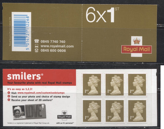 Great Britain SG#MB4a 2005 Booklet Containing 6 x 1st Class Gold Self-Adhesive Machins, With Smilers Ad On Inside Front Cover, Showing a Picture of a Bride