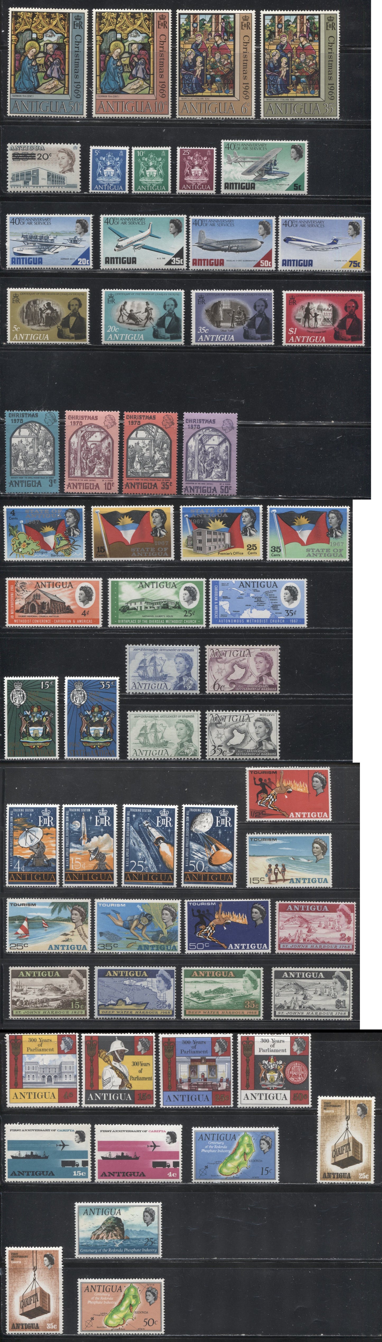 Antigua SG#199-257, 257A-259A, 260-268, 286-288, 1967-1970 Commemoratives, a Substantially Complete VFNH Group