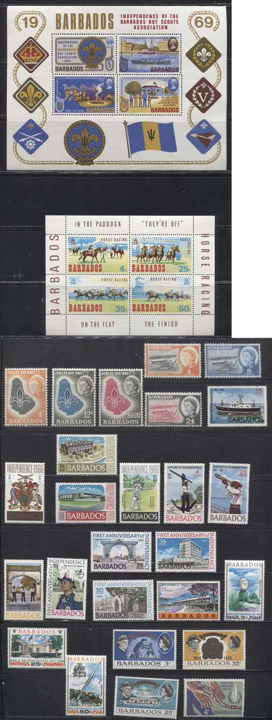 Barbados SG#306/MS424 1961-1970 Commemoratives, a Mostly Complete VFNH Group of Fifteen Sets