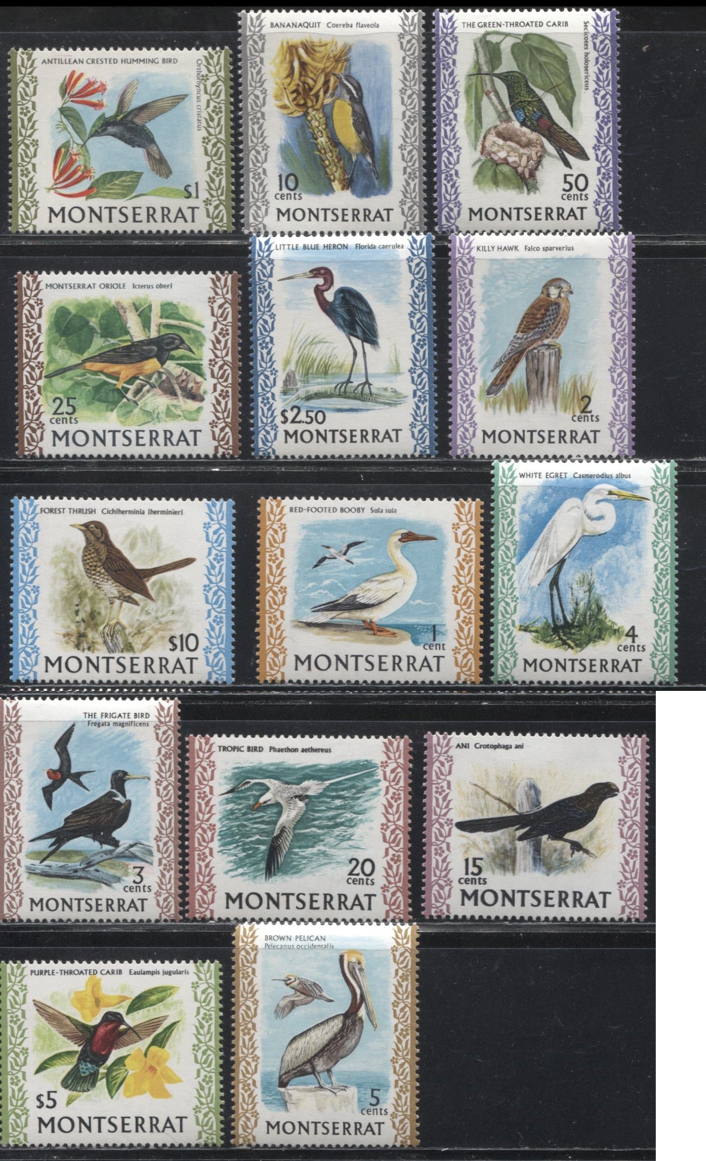 Lot 248 Montserrat SG #242/254c 1970-1974 Bird Definitive Issue A VFNH Complete Set of the Upright/Sideways Watermark, With Inverted Watermark on 25c and Double Inscription on 15c