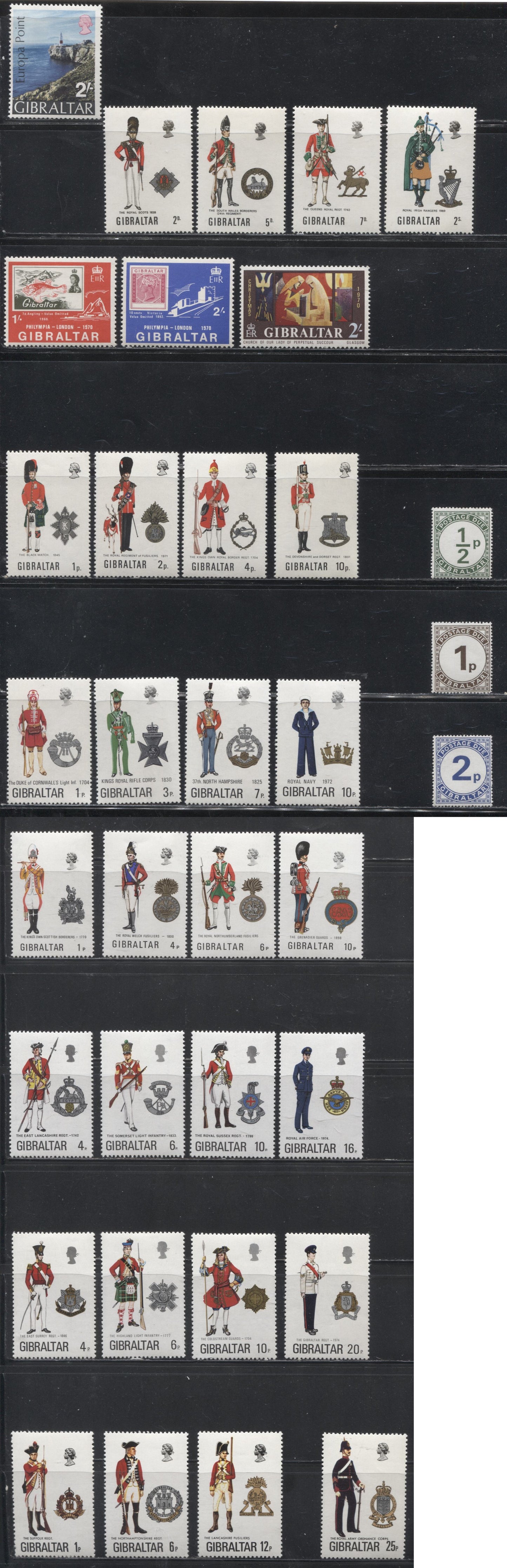 Lot 9 Gibraltar SC #233/333, J4-J6 1970-1975 Group of 11 Sets, All VFNH