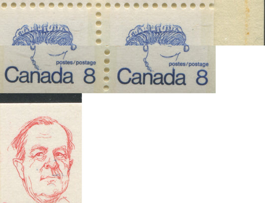 Lot 10 Canada  McCann #74gvar 1972-1978 Caricature Issue A complete 25c Booklet, NF Burgess Dunne Cover, Clear Sealer, DF 70 mm Pane, Broken Tiara, Extended D's on 8c Stamps and Toussled Hair on 6c