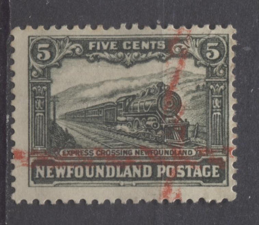 Newfoundland #167 (SG#183) 5c Slate Green 1929 Publicity Re-Engraved Comb Perf.13.6 x 13.8 VG-60 Used Brixton Chrome 