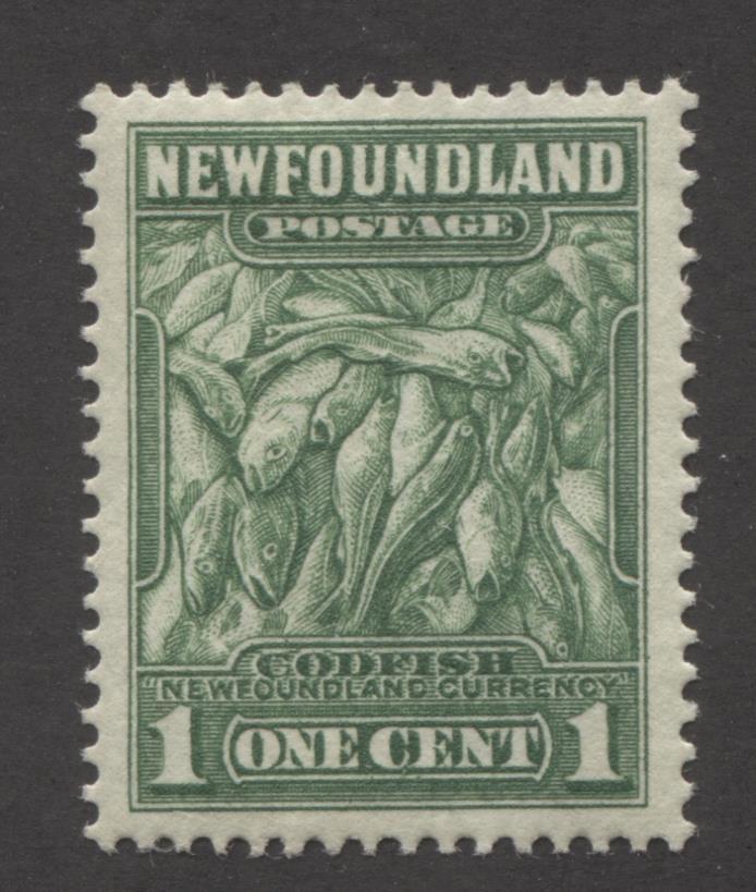 Newfoundland #183 (SG#209) 1c Yellow Green Codfish 1932-37 Resources Issue Perf. 13.6 x 13.5 Comb VF-84 OG Brixton Chrome 