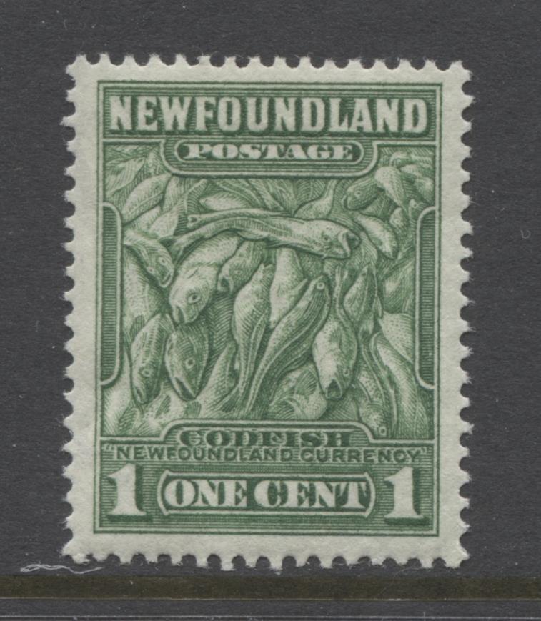 Newfoundland #183 (SG#209) 1c Yellowish Green Codfish 1932-37 Resources Issue Perf. 13.5 Comb VF-80 OG Brixton Chrome 