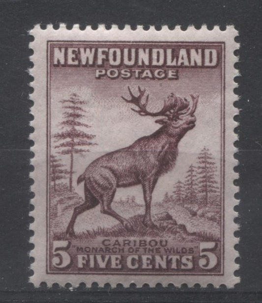 Newfoundland #190 (SG#213) 5c Maroon Caribou Die 1 1932-37 Resources Issue VF-80 OG Brixton Chrome 