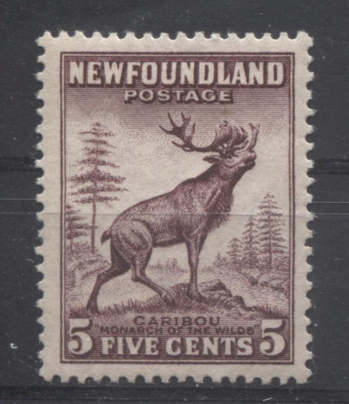 Newfoundland #190 (SG#213) 5c Maroon Caribou Die 1 1932-37 Resources Issue VF-80 OG Brixton Chrome 