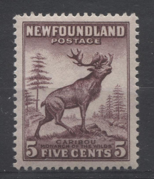 Newfoundland #190 (SG#213) 5c Maroon Caribou Die 1 1932-37 Resources Issue VF-84 OG Brixton Chrome 