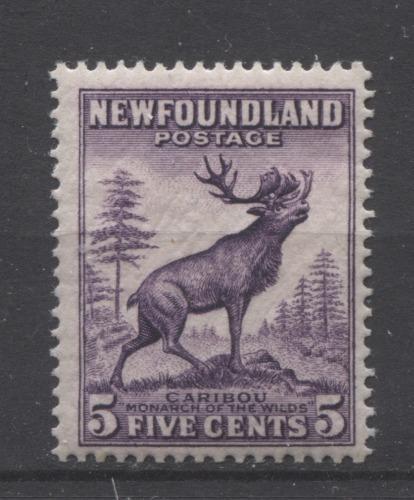 Newfoundland #191 (SG#225c) 5c Deep Reddish Lilac Caribou Die 2 1932-37 Resources Issue F-70 OG Brixton Chrome 
