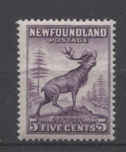Newfoundland #191a (SG#225) 5c Blackish Purple Caribou Die 1 1932-37 Resources Issue F-70 OG Brixton Chrome 