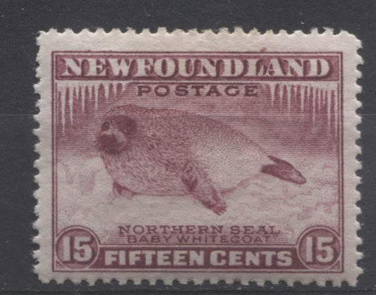 Newfoundland #195b (SG#217b) 15c Deep Brown Purple Northern Seal Line Perf. 14 1932-37 Resources Issue F-70 OG Brixton Chrome 