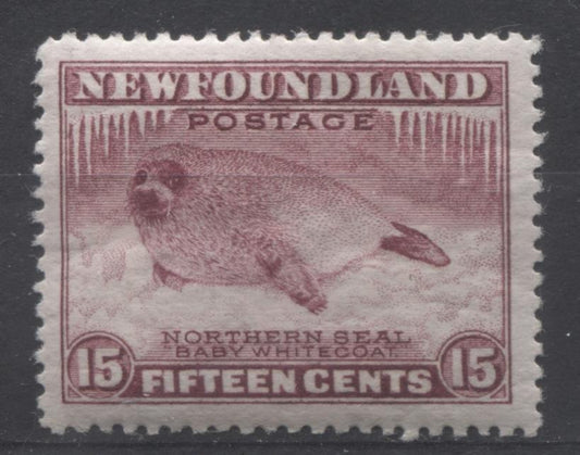 Newfoundland #195b (SG#217b) 15c Deep Brown Purple Northern Seal Line Perf. 14 1932-37 Resources Issue VF-80 OG Brixton Chrome 