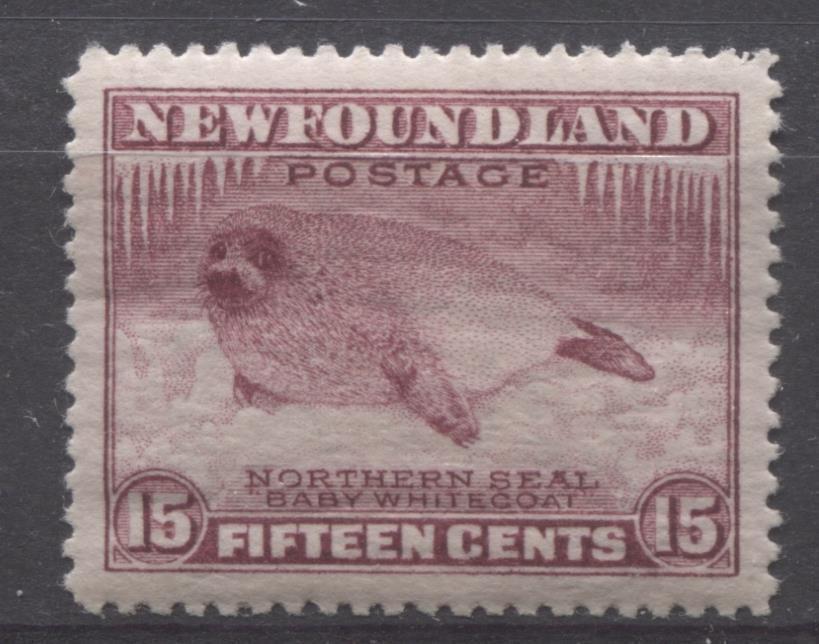 Newfoundland #195b (SG#217b) 15c Deep Claret Northern Seal Line Perf. 14 1932-37 Resources Issue XF-94 OG Brixton Chrome 