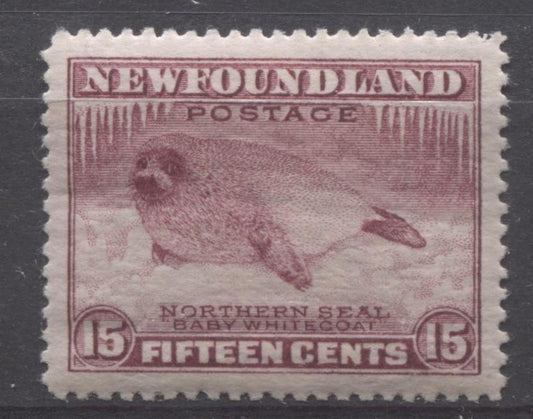 Newfoundland #195b (SG#217b) 15c Deep Claret Northern Seal Line Perf. 14 1932-37 Resources Issue XF-94 OG Brixton Chrome 