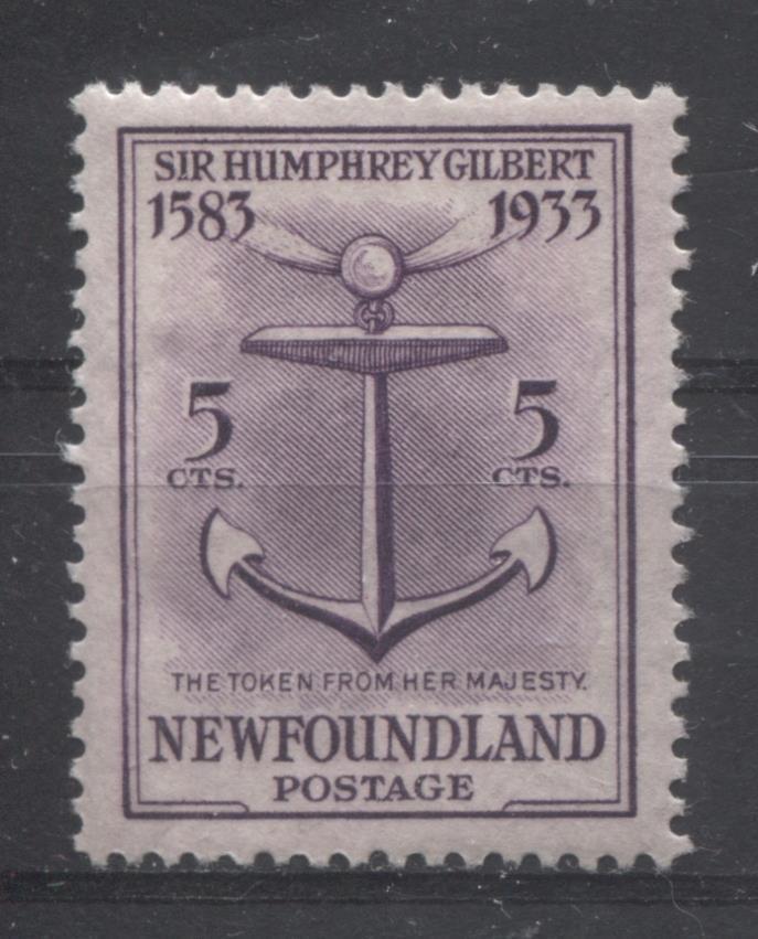 Newfoundland #216 (SG#240) 5c Deep Rose Lilac 1933 Sir Humphrey Gilbert Issue VF-80 OG Brixton Chrome 