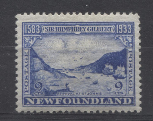 Newfoundland #219 (SG#243) 9c Royal Blue 1933 Sir Humphrey Gilbert Issue Rev Watermark VF-80 OG Brixton Chrome 
