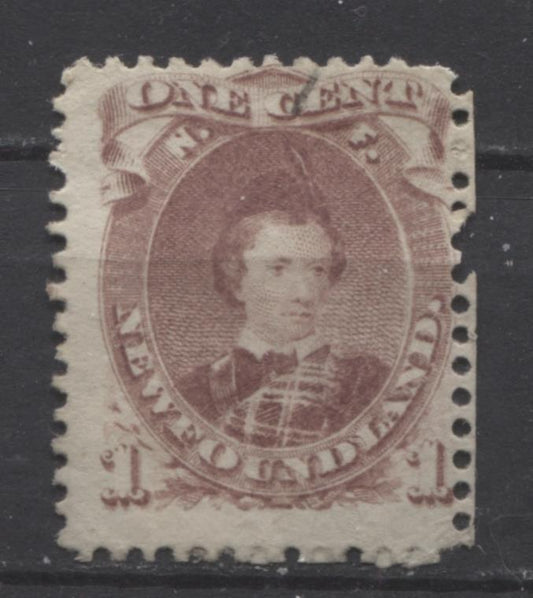 Newfoundland #32A (SG#35) 1c Brown Lilac 1871 Second Cents Issue Perf. 12 Thick Paper G-45 Used Brixton Chrome 
