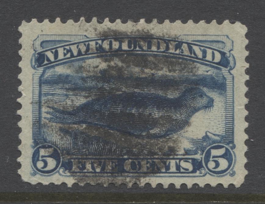 Newfoundland #54 (SG#53) 5c Dark Blue Seal 1887 Cents Issue Soft Vertical Wove Paper F-70 Used Brixton Chrome 