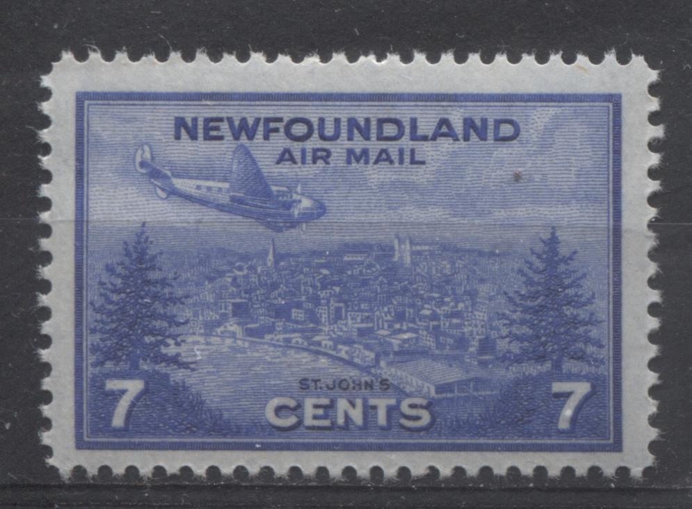 Newfoundland #C19 (SG#291) 7c Deep Ultramarine 1943 St. John's Airmail Issue VF-75 NH Brixton Chrome 