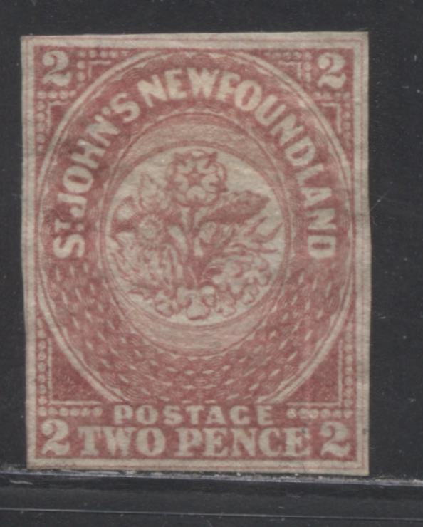 Newfoundland #17 2d Deep Rose, Heraldic Flowers, 1861-1862 Pence Issue, a Fine Appearing but Very Good Unused Example on Medium Hard Paper