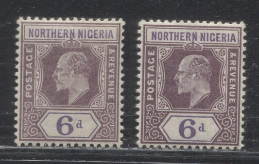 Northern Nigeria SG#15 6d Purple And Violet King Edward VII Issue 1902-1905 De La Rue Imperium Keyplate Design. Two Very Fine Examples Of Two Different Printings