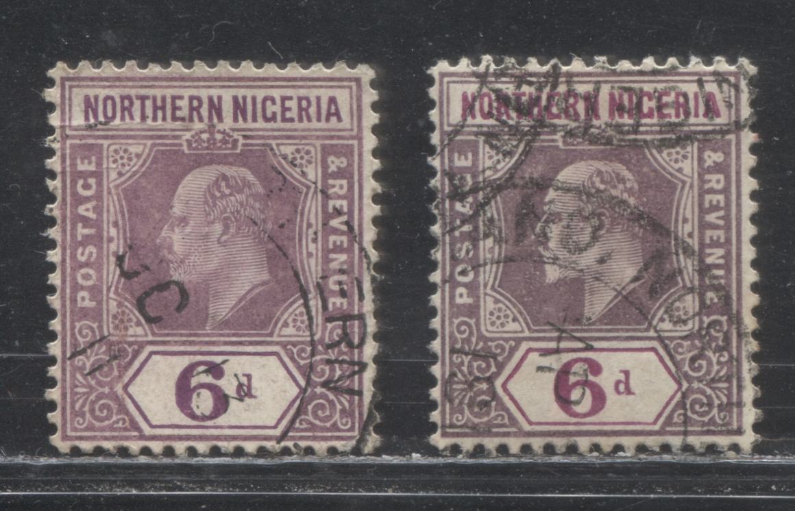 Northern Nigeria SG#35/35a 6d Purple and Violet and Purple and Bright Purple King Edward VII Issue 1909-1912 De La Rue Imperium Keyplate Design Printed In Universal Colors. Two VF Examples Of CDS Cancels Of Different Printings