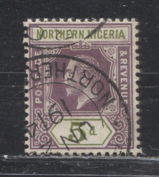 Northern Nigeria SG#45 5d Purple And Olive Green King George V Issue 1912-1914 De La Rue Imperium Keyplate Design Printed In Universal Colors. A Fine Type 6 CDS Cancel On Chalky Paper