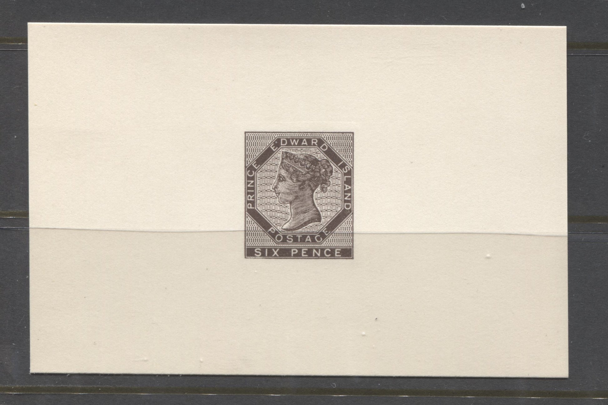 Prince Edward Island 6d Black Brown Posthumous "Red Cross" Raised Die Proof on Card Brixton Chrome 