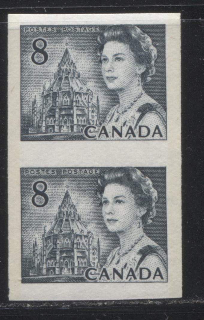 Canada #550q 8c Slate Parliamentary Library, 1967-1973 Centennial Definitive Issue, A VFNH Example of the Rare Imperforate Coil Pair, GT-2 Tagging on Fluorescent Paper