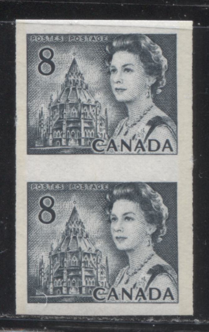 Canada #550piii 8c Slate Parliamentary Library, 1967-1973 Centennial Definitive Issue, A VFNH Example of the Rare Imperforate Coil Pair, GT-2 Tagging on HF Paper