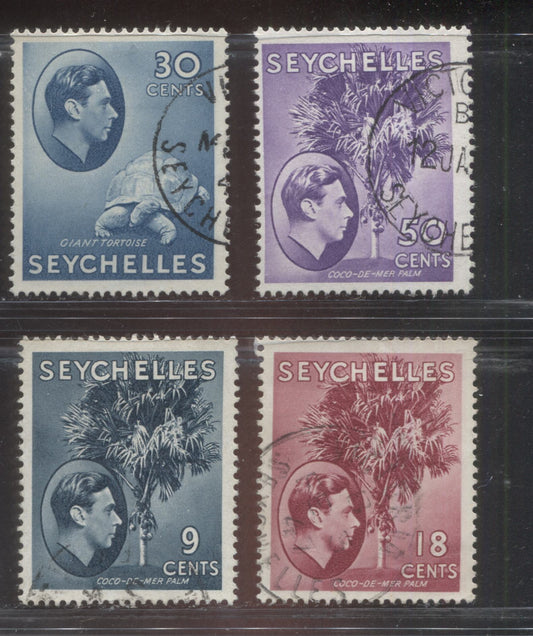 Seychelles SG#138ab, 139ca, 142ab, 144b 9c Grey Blue - 50c Bright Lilac, 1938-1950 Photogravure Pictorial Definitive Issue, Fine and VF Used Examples of Wartime and Postwar Printings