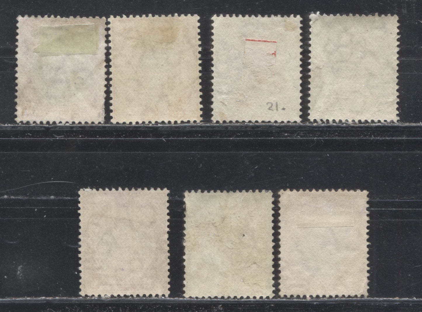 Southern Nigeria SG#21a,22a,26a,27a 1/2d Gray Black And Pale Green, 1d Gray Black And Carmine, 4d Gray Black and Olive-Green, 6d Gray Black And Bright Purple King Edward VII Issue 1904-1909 De La Rue Keyplate Design, Chalky Paper, 7 VF CDS Cancels