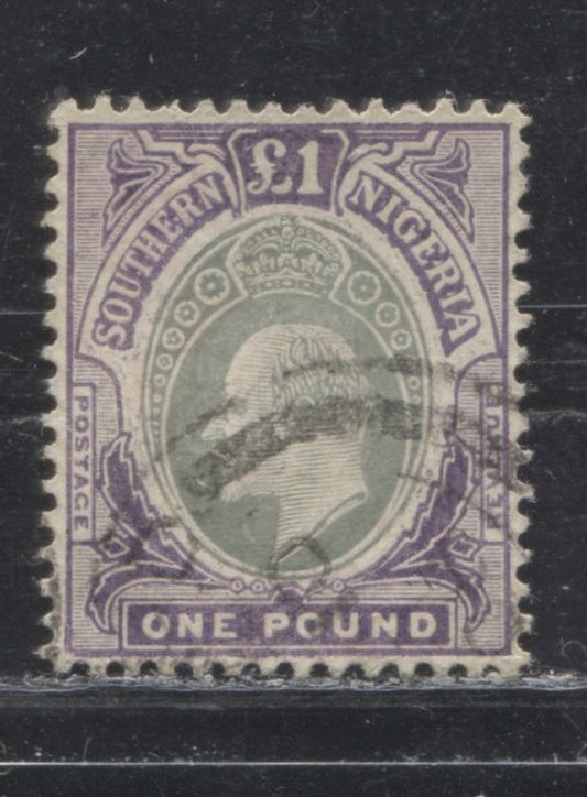 Southern Nigeria SG#32a £1 Green And Violet King Edward VII Issue 1904-1909 De La Rue Keyplate Design On Chalky Paper, A VF CDS Canceled Example